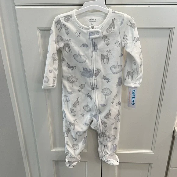 Carter's White and Gray Animal Print Footie - Picture 1 of 1